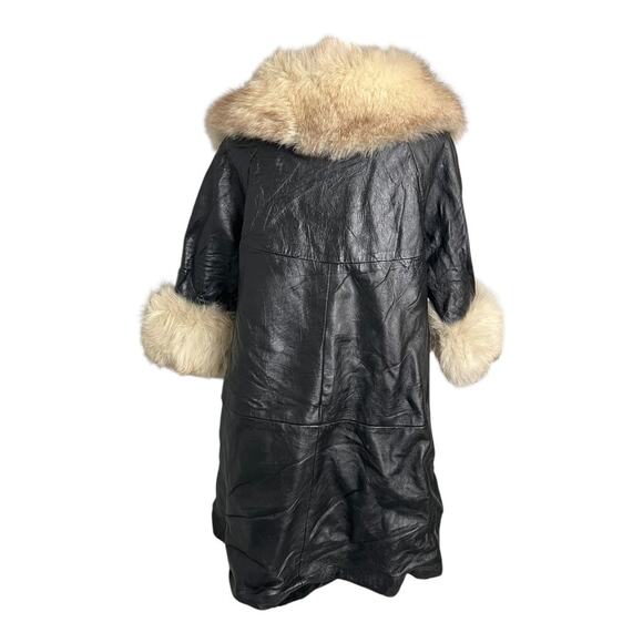 Vintage Fox Fur & Leather Trench Coat Stroller Spy Overcoat Retro Medium MCM - Picture 5 of 7